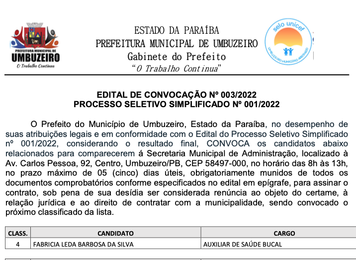 EDITAL DE CONVOCAÇÃO Nº 003/2022