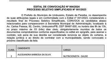 EDITAL DE CONVOCAÇÃO Nº 004/2024