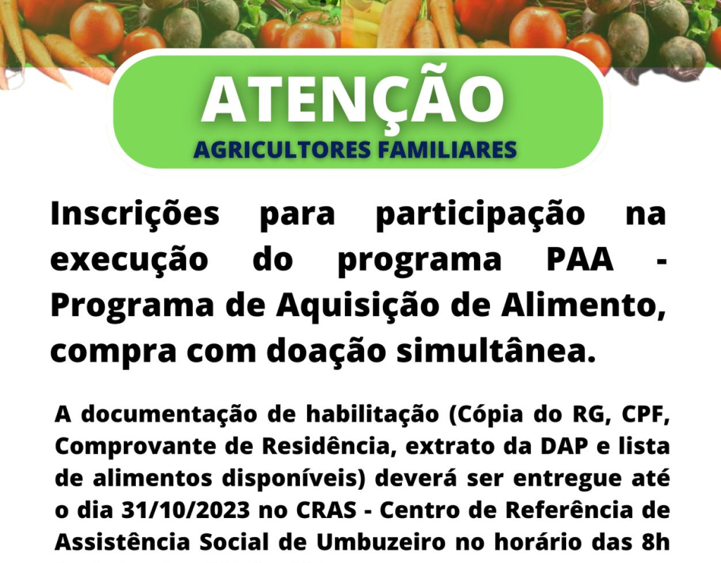 ???????? Atenção, agricultores familiares de Umbuzeiro! 