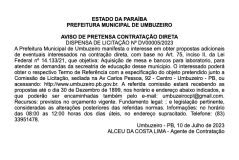 AVISO DE DISPENSA Nº DV000052023 - Aquisição de mesa e bancos para laboratorio, para atender as demandas da secreatria de educação