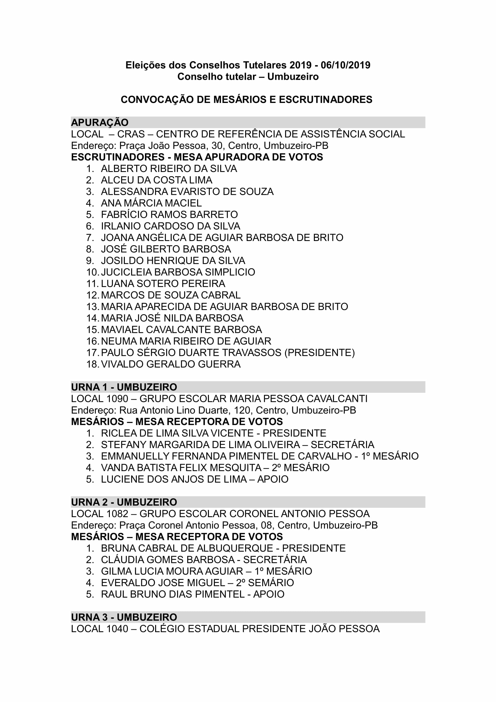 CONVOCAÃ Ã O DE MESÃ RIOS E ESCRUTINADORES 1