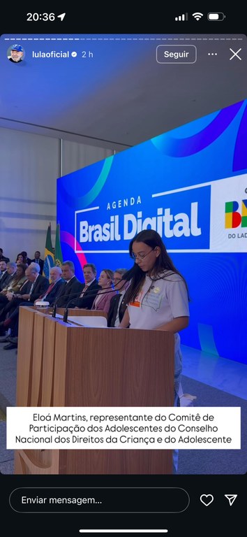 jovem umbuzeirense Eloa Martins  representando o Comitê de Participação dos Adolescentes do CONANDA 4