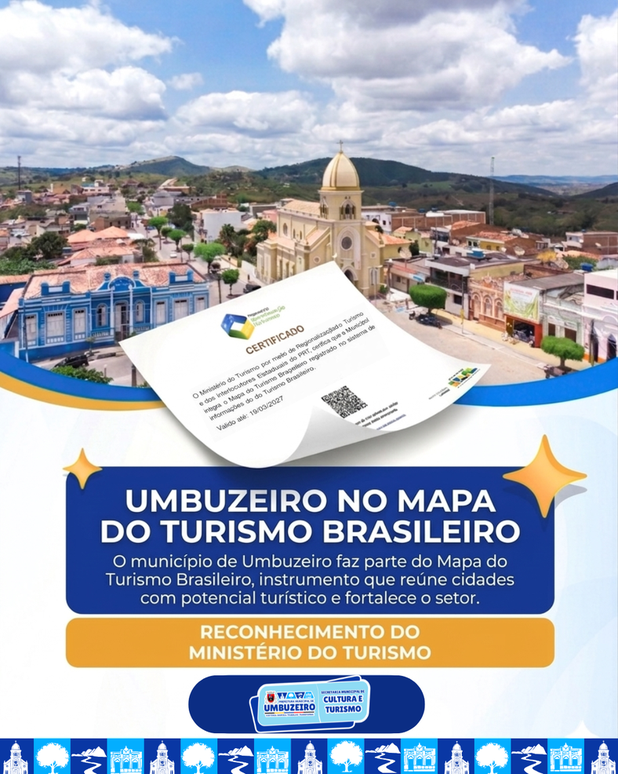 🌟 Umbuzeiro segue avançando! Nosso município está no Mapa do Turismo Brasileiro